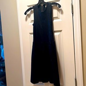 Black Parker fit and flare dress, thick stretch material with skin appearance